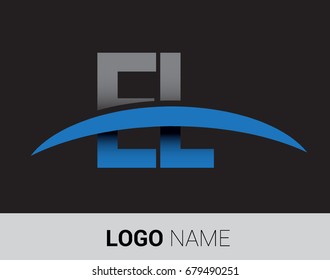 EL initial logo company name colored grey and blue swoosh design.
