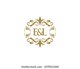 E&L Initial logo. Ornament ampersand monogram golden logo