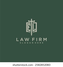 EL initial monogram for law firm with sword and shield logo image