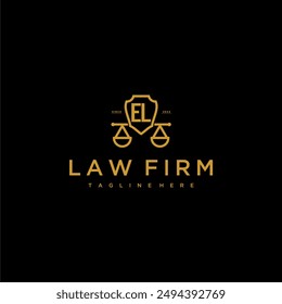 EL initial monogram for lawfirm logo with scales and shield luxury image