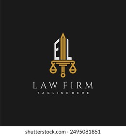EL initial monogram for lawfirm logo with sword and scale