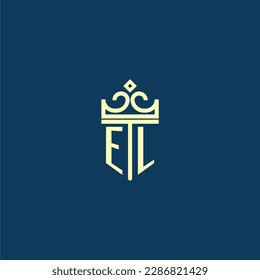 EL initial monogram shield logo design for crown vector image