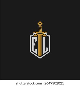 EL monograma inicial para imagem estilo escudo e espada