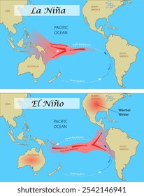 El Niño e La Niña - Mapa da oscilação sul. Ilustração de formação de vetores