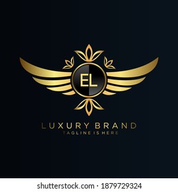 Letra EL Inicial con plantilla real.elegante con el logotipo de la corona vectorial, Ilustración vectorial con logotipo de letras creativas.
