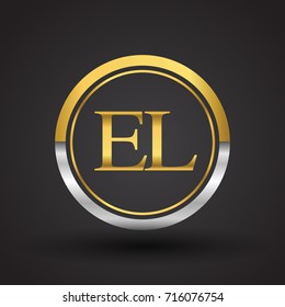 EL Letter logo in a circle, gold and silver colored. Vector design template elements for your business or company identity.