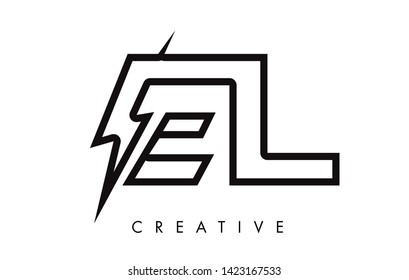 EL Letter Logo Design With Lighting Thunder Bolt. Electric Bolt Letter Logo Vector Illustration.