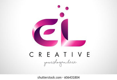 EL Letter Logo Design Template with Purple Colors and Dots