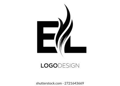 Letra EL Monograma Logo com Pincelada Artística Traço para identidade moderna de marca
