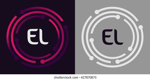 EL letters business logo icon design template elements in abstract background logo, design identity in circle, alphabet letter