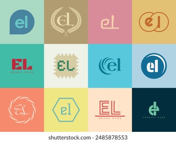 EL logo company template. Letter e and l logotype. Set different classic serif lettering and modern bold text with design elements. Initial font typography. Collection trendy business identity.