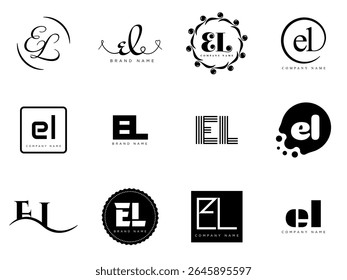 EL logo company template. Letter e and l logotype. Set different classic serif lettering and modern bold text with design elements. Initial font typography. Collection trendy business identity.