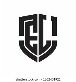 Monograma del logotipo EL con forma de escudo de emblema aislado sobre fondo blanco