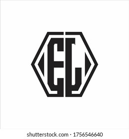 EL Logo monogram with hexagon line rounded design template on white background