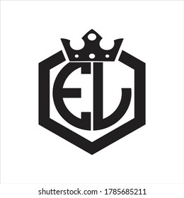 EL Logo monogram rounded by hexagon shape with crown design template on white background