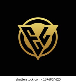 EL logo monogram with triangle shape and circle rounded style isolated on gold colors and black background design template