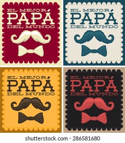 El mejor papa del mundo - World's best dad spanish text - moustache vector vintage card collection set