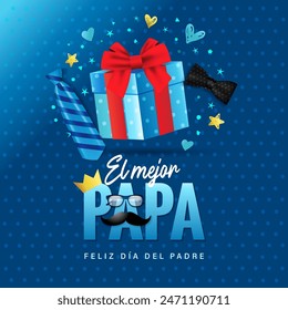 El mejor Papa, Fathers Day web stories post. Translation from spanish - The best Dad, Happy Father's Day. Vector illustration