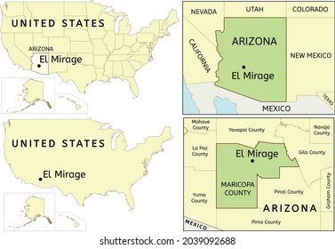 El Mirage city location on USA, Arizona state and Maricopa county map