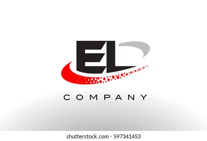 EL Modern Letter Logo Design with Creative Red Dotted Swoosh Vector 