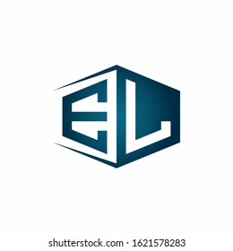 EL monogram logo with hexagon shape and negative space style ribbon design template
