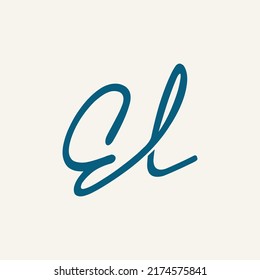 EL monogram logo. Letter e, letter l signature icon. Alphabet initials isolated on light fund. Lettering sign. Beauty, wedding, calligraphic script style characters. Elegant handwriting typography.