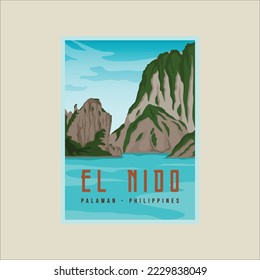 el nido palawan beach poster minimalist vector illustration template graphic design. philippines island landmark for business travel or environment advertising