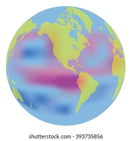 El Niño: banda de agua oceánica caliente que se desarrolla en el Pacífico ecuatorial central y central oriental, ilustración vectorial