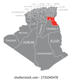 El Oued red highlighted in map of Algeria