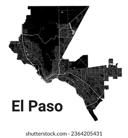 El Paso city map, United States. Municipal administrative borders, black and white area map with rivers and roads, parks and railways. Vector illustration.