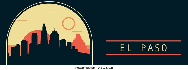 El Paso city retro style vector banner with skyline, cityscape. USA Texas state vintage horizontal illustration. United States of America travel layout for web presentation, header, footer