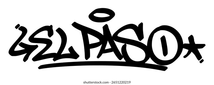 El Paso graffiti tag in bold black lettering on transparent background. Southwestern vibe with clean bold flow great for visual art and cultural street design