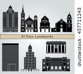 El Paso landmarks and monuments isolated on blue background in editable vector file