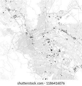 El Paso map, Ciudad Juarez, satellite view, black and white map. Street directory and city map. Texas. United States. Mexico border