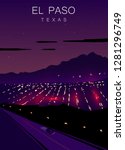 El Paso modern vector poster. ElPaso, Texas landscape illustration. Top 30 most populated cities of the USA.