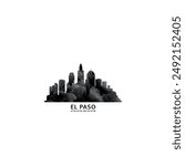 El Paso panorama, vector badge, skyline logo and icon. USA, Texas state city horizon logotype with landmarks and building silhouettes. Isolated foggy abstract gradient graphic