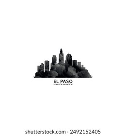 El Paso panorama, vector badge, skyline logo and icon. USA, Texas state city horizon logotype with landmarks and building silhouettes. Isolated foggy abstract gradient graphic