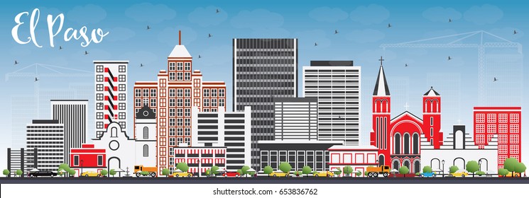 El Paso Skyline with Gray Buildings and Blue Sky. Vector Illustration. Business Travel and Tourism Concept with Modern Architecture. Image for Presentation Banner Placard and Web Site.