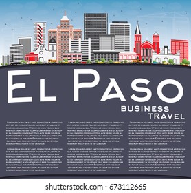 El Paso Skyline with Gray Buildings, Blue Sky and Copy Space. Vector Illustration. Business Travel and Tourism Concept with Modern Architecture. Image for Presentation Banner Placard and Web Site.