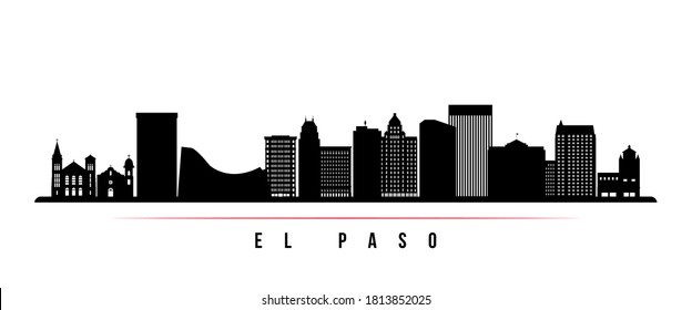 El Paso skyline horizontal banner. Black and white silhouette of El Paso City, Texas. Vector template for your design. 