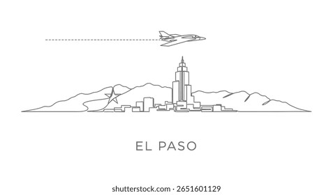 O horizonte de El Paso com jato, viagem e ponto de referência.