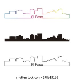 El Paso skyline linear style with rainbow in editable vector file