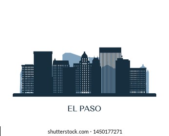 El Paso skyline, monochrome silhouette. Vector illustration.