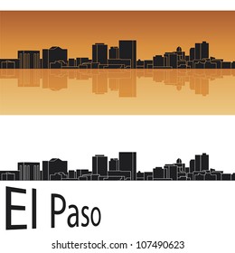 El Paso skyline in orange background in editable vector file