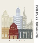El Paso skyline poster in editable vector file
