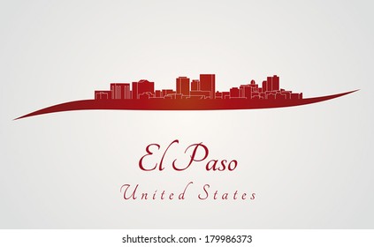 El Paso skyline in red and gray background in editable vector file