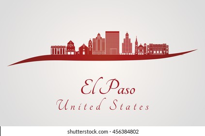 El Paso skyline in red and gray background in editable vector file