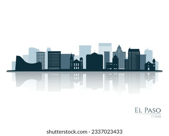 El Paso skyline silhouette with reflection. Landscape El Paso, Texas. Vector illustration.