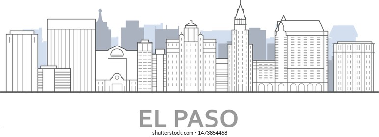 El paso skyline, Texas - panorama of El paso, downtown outline view