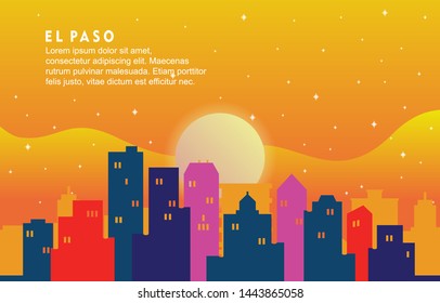 El Paso Texas City Building Landscape Skyline Dynamic Background Illustration